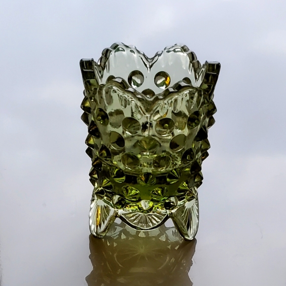 Vntg Fenton Green Hobnail Toothpick Holder / Decor Accent - Picture 5 of 10